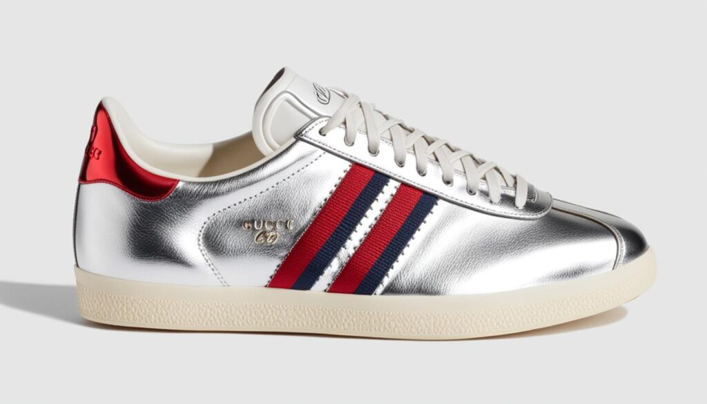 gazelle gucci silver sneakers